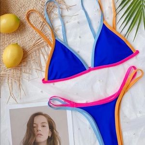 Contrast triangle thong bikini